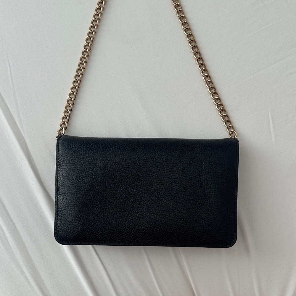 Coach Black Leather Crossbody with Gold Chain - Picture 4 of 6